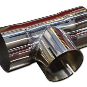 Rostfri T-rörskoppling Id Ø77mm, ansl.rör Id Ø73mm. Polerat